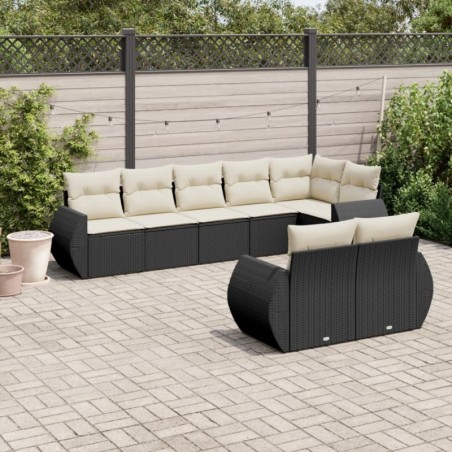 8-tlg. Garten-Sofagarnitur mit Kissen Schwarz Poly Rattan