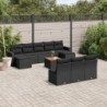 11-tlg. Garten-Sofagarnitur mit Kissen Schwarz Poly Rattan