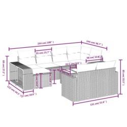 11-tlg. Garten-Sofagarnitur mit Kissen Schwarz Poly Rattan