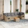 8-tlg. Garten-Sofagarnitur mit Kissen Beige Poly Rattan