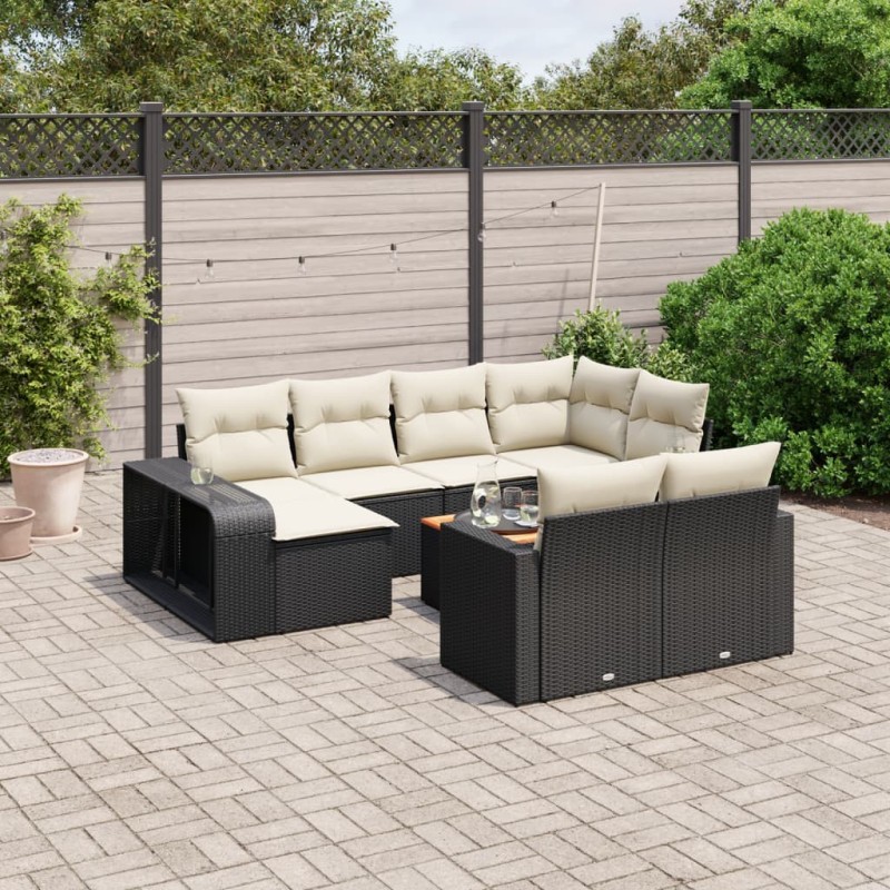 11-tlg. Garten-Sofagarnitur mit Kissen Schwarz Poly Rattan