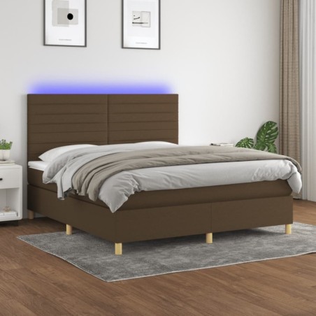 Boxspringbett mit Matratze & LED Dunkelbraun 180x200 cm Stoff