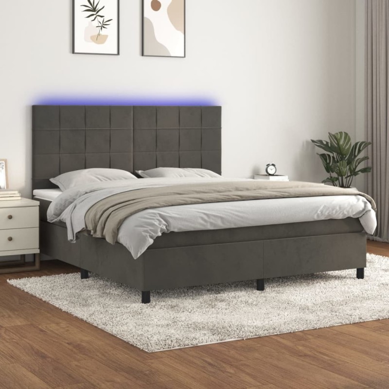 Boxspringbett mit Matratze & LED Dunkelgrau 180x200 cm Samt