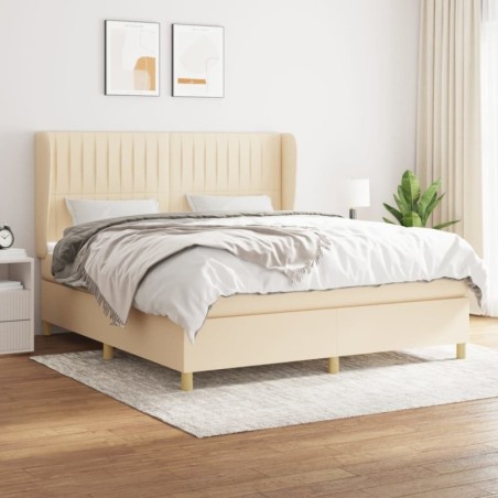 Boxspringbett mit Matratze Creme 180x200 cm Stoff