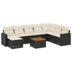 9-tlg. Garten-Sofagarnitur mit Kissen Schwarz Poly Rattan