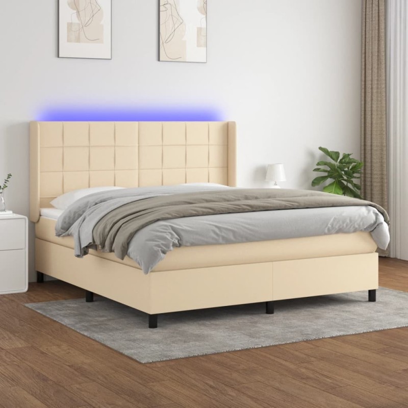 Boxspringbett mit Matratze & LED Creme 180x200 cm Stoff