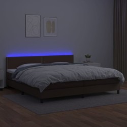 Boxspringbett mit Matratze & LED Braun 200x200 cm Kunstleder