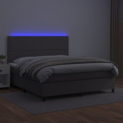 Boxspringbett mit Matratze & LED Grau 160x200 cm Kunstleder