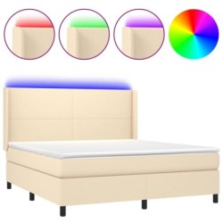 Boxspringbett mit Matratze & LED Creme 180x200 cm Stoff