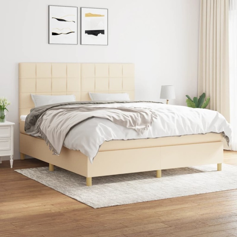 Boxspringbett mit Matratze Creme 180x200 cm Stoff