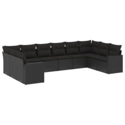 10-tlg. Garten-Sofagarnitur mit Kissen Schwarz Poly Rattan