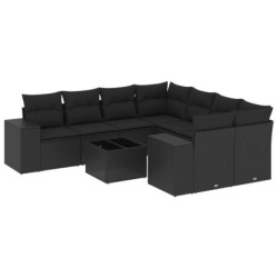 9-tlg. Garten-Sofagarnitur mit Kissen Schwarz Poly Rattan