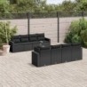 9-tlg. Garten-Sofagarnitur mit Kissen Schwarz Poly Rattan