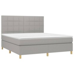 Boxspringbett mit Matratze & LED Hellgrau 160x200 cm Stoff