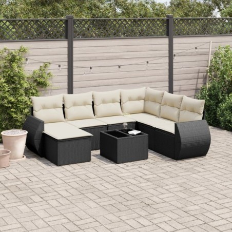 8-tlg. Garten-Sofagarnitur mit Kissen Schwarz Poly Rattan