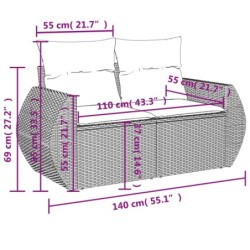 8-tlg. Garten-Sofagarnitur mit Kissen Schwarz Poly Rattan