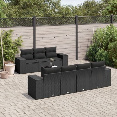 8-tlg. Garten-Sofagarnitur mit Kissen Schwarz Poly Rattan