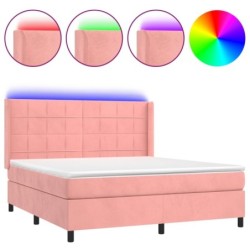 Boxspringbett mit Matratze & LED Rosa 160x200 cm Samt