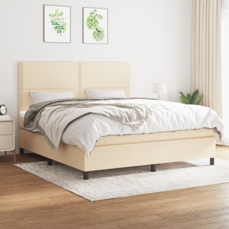 Boxspringbett mit Matratze Creme 180x200 cm Stoff