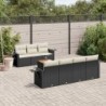 8-tlg. Garten-Sofagarnitur mit Kissen Schwarz Poly Rattan