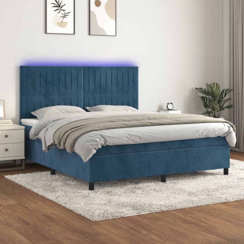 Boxspringbett mit Matratze & LED Dunkelblau 160x200 cm Samt