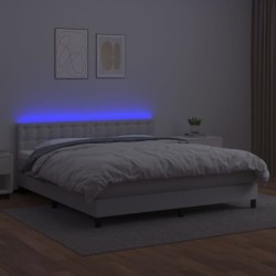 Boxspringbett mit Matratze & LED Weiß 180x200 cm Kunstleder