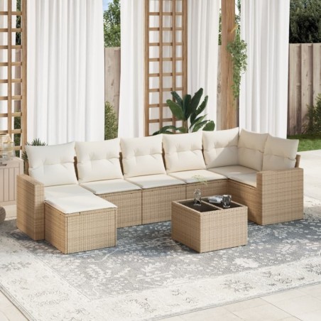 8-tlg. Garten-Sofagarnitur mit Kissen Beige Poly Rattan