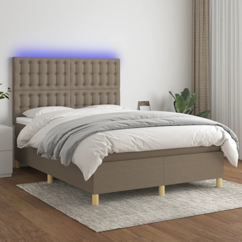 Boxspringbett mit Matratze & LED Taupe 140x190 cm Stoff