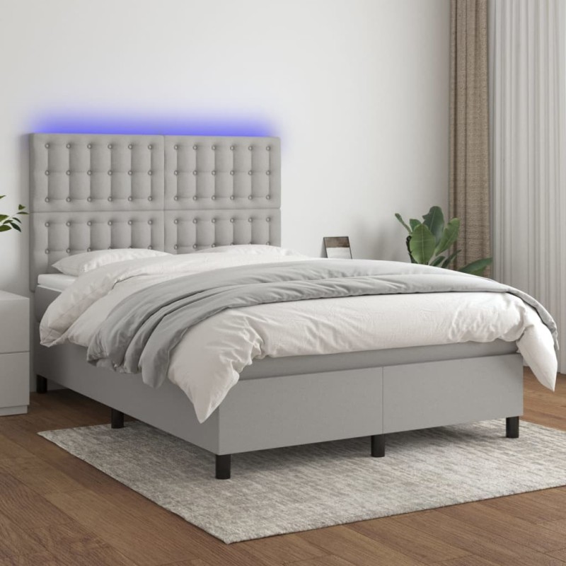 Boxspringbett mit Matratze & LED Hellgrau 140x190 cm Stoff