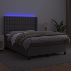 Boxspringbett mit Matratze & LED Grau 140x190 cm Kunstleder