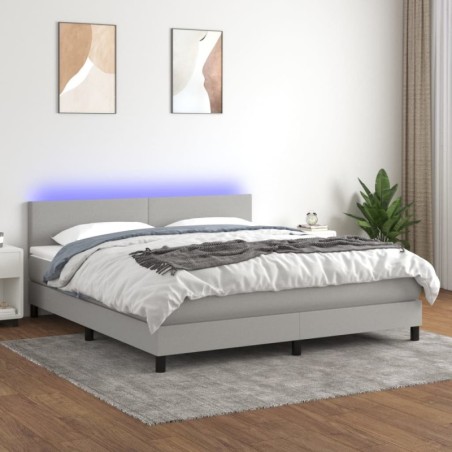 Boxspringbett mit Matratze & LED Hellgrau 180x200 cm Stoff