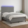 Boxspringbett mit Matratze & LED Dunkelgrau 140x190 cm Stoff