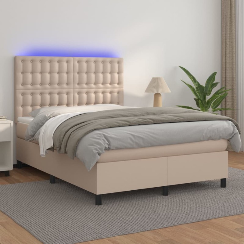 Boxspringbett mit Matratze & LED Cappuccino-Braun 140x200cm