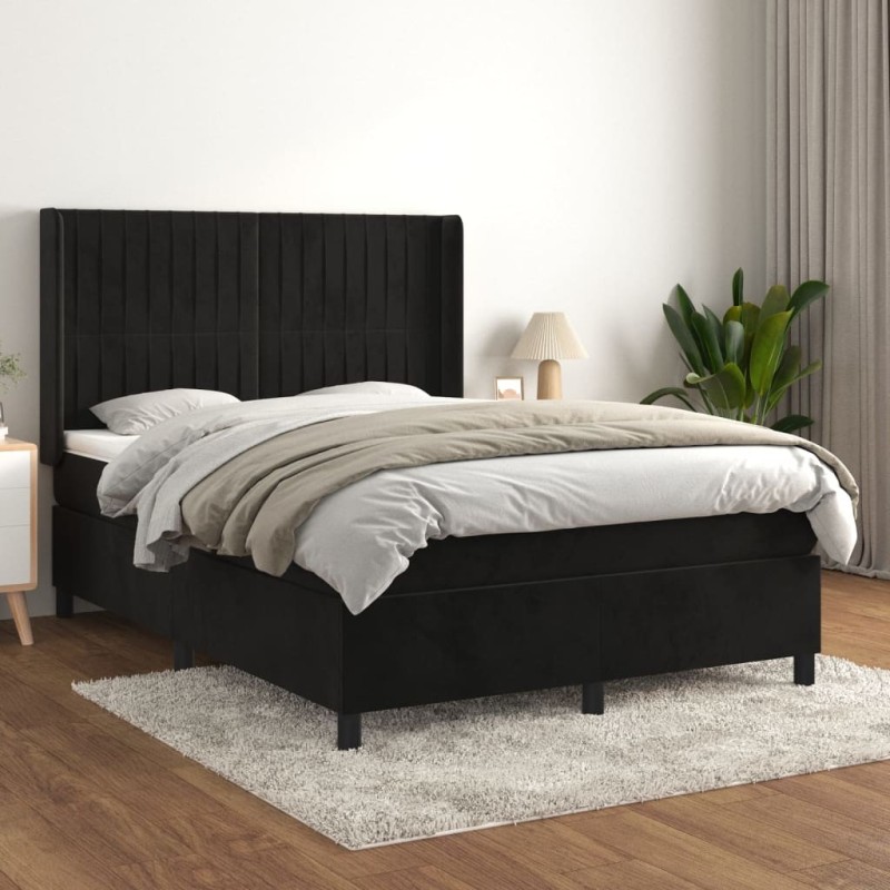 Boxspringbett mit Matratze Schwarz 140x190 cm Samt