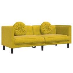 2-tlg. Sofagarnitur mit Kissen Gelb Samt