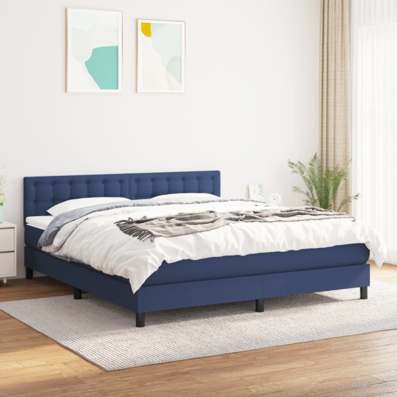 Boxspringbett mit Matratze Blau 180x200 cm Stoff