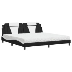 Bett mit Matratze Schwarz und Weiß 200x200 cm Kunstleder