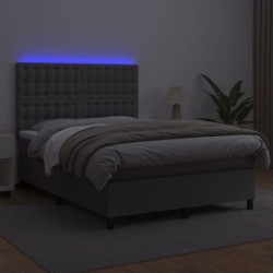Boxspringbett mit Matratze & LED Grau 140x200 cm Kunstleder