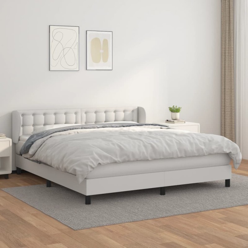 Boxspringbett mit Matratze Weiß 160x200 cm Kunstleder