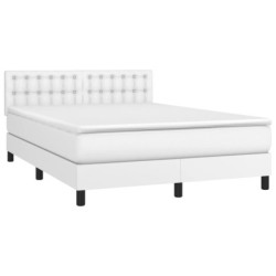 Boxspringbett mit Matratze & LED Weiß 140x190 cm Kunstleder