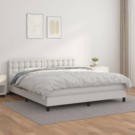 Boxspringbett mit Matratze Weiß 160x200 cm Kunstleder