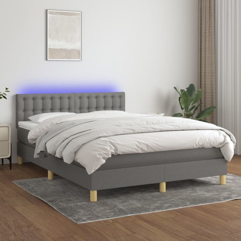 Boxspringbett mit Matratze & LED Dunkelgrau 140x200 cm Stoff