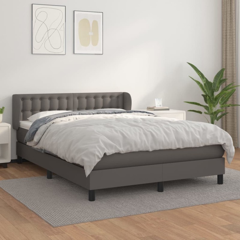 Boxspringbett mit Matratze Grau 140x200 cm Kunstleder