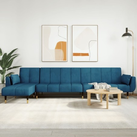 Schlafsofa in L-Form Blau 275x140x70 cm Samt