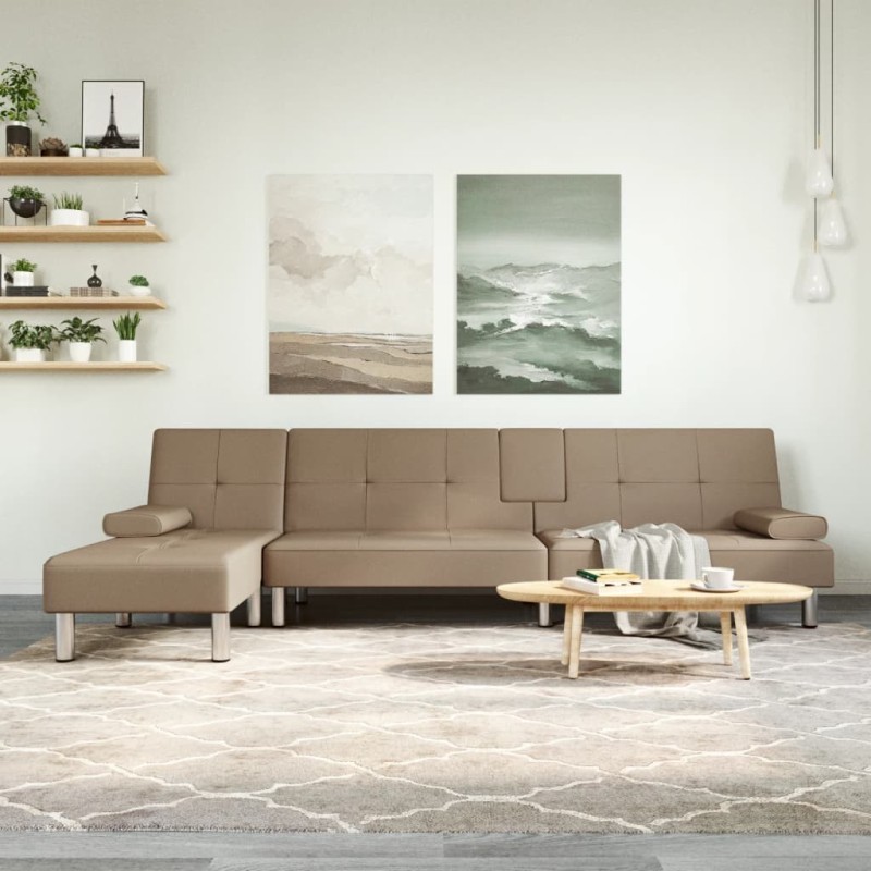 Schlafsofa in L-Form Cappuccino-Braun 255x140x70 cm Kunstleder