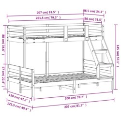 Etagenbett 80x200/120x200 cm Massivholz Kiefer