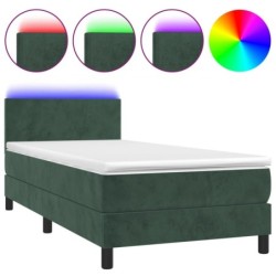 Boxspringbett mit Matratze & LED Dunkelgrün 80x200 cm Samt