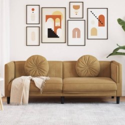 Sofa mit Kissen 3-Sitzer Braun Samt