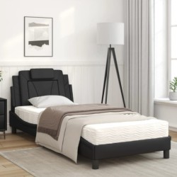 Bett mit Matratze Schwarz 90x190 cm Kunstleder