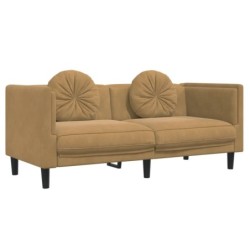 Sofa mit Kissen 2-Sitzer Braun Samt